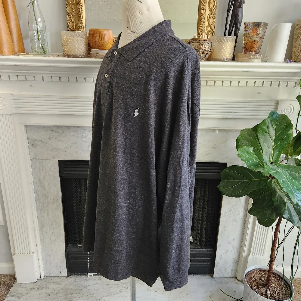Polo Ralph Lauren Gray Polo Shirt Marled Preppy Heritage Long Sleeve Size 4XB